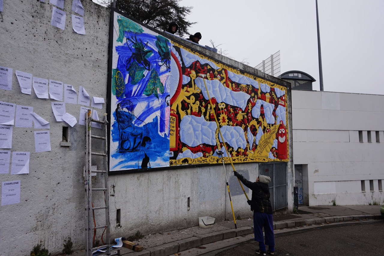 Collage de Franck Chalendard, Sandrine Chalendard, Zac Deloupy, Décembre 2022 — M.U.R Saint-Étienne