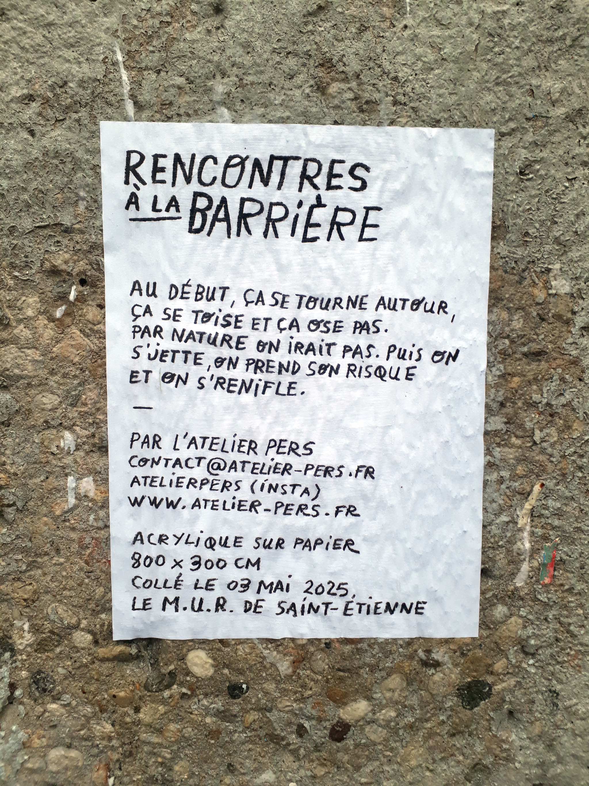 Collage « Rencontres à la barrière » de Inconnu, Mai 2025 — M.U.R Saint-Étienne