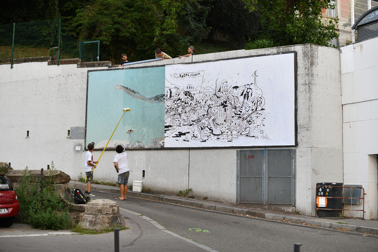Collage « Sacrë Marasme » de Aleela, Août 2018 — M.U.R Saint-Étienne